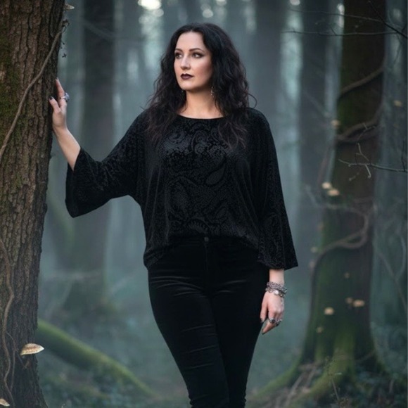 Velvet Burnout Top Dark Romantic Fairy Goth Scoop Neck Paisley Woman's Size 2XL - Picture 1 of 10